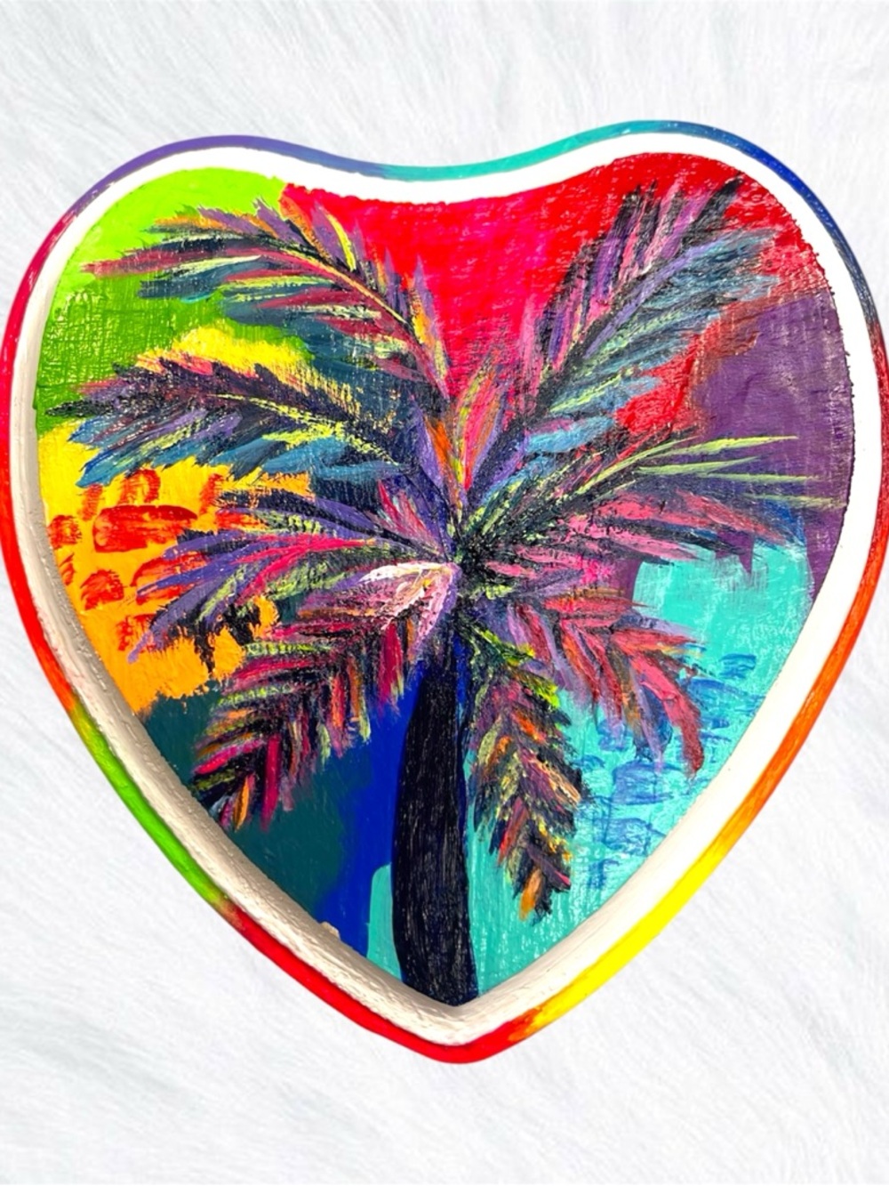 Vibrant Heart-Shaped Palm Tree Wall Art - Multicolor